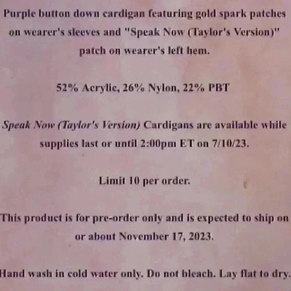 SOLD OUT! NEW - Taylor Swift Speak Now Taylor's Version Cardigan Purple Size M/L - Picture 6 of 9